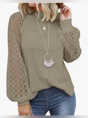 Vintage Lace Sleeve Knit Top - Taupe